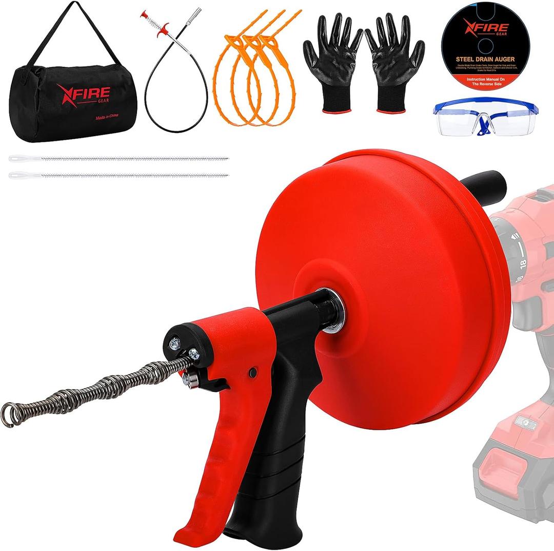 50 FT Double Mode Drain Snake Tools, 11-in-1 Drain Auger for Sink and Drain Unblocking, Plumbing Snake for Kitchen, Bathrom and Shower Sink, Snake for Real DYIsUpgraded