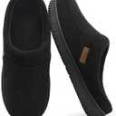 Shoeslocker Mens Slippers Moccasin House Shoes Soft Memory Foam Slip-on Indoor/Outdoor (9-10, Black)