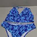 Floerns Women's Floral Print Halter Neck Tankini Top Two Piece Bathing Swimsuit (X-Large, Blue Lake)