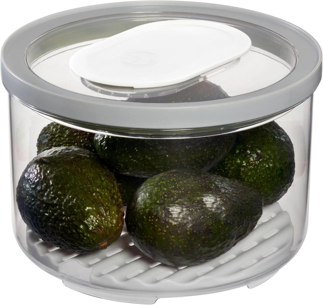 iDesign Large Round Fridge Produce Bin with Removable Drainage Tray and Lid - Gray
