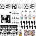 Sweetude 132 Pcs Soccer Party Favors Gifts Soccer Goodie Bags Favors Sports Team Gifts Include Cups with Lids Straws Gift Bags Keychain Silicone Wristbands Stickers Whistles for Birthday Decor
