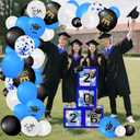 114 Pcs Blue Graduation Decorations Class of 2026, Balloons Arch Kit 4 Boxes Set Party Supplies Backdrop with So Proud of You Letters 4 Lighted Strings
