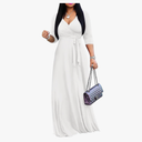 Women's 2025 Maxi Dress - Solid Color Bohemian Summer Long Maxi Dress V-Neck 3/4 Sleeve, Size XL