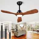 52" Wood Ceiling Fan with Lights Remote Control,Quiet DC Motor 3 Blade Ceiling Fans for Patio Living Room, Bedroom, Office,Indoor Outdoor(Black+Dark Walnut)