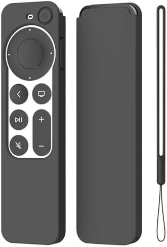 K TOMOTO Compatible with Apple TV 4K Siri Remote Case 2021, Silky-Soft Anti-Slip Protective Silicone Cover for Siri Remote Control 2nd Generation [Lanyard Included], Black