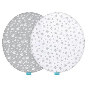 Bassinet Sheets Compatible with Fisher-Price On-The-Go Baby Dome, 2 Pack, 100% Jersey Knit Cotton Fitted Sheets, Breathable and Heavenly Soft, Grey Hearts and White Stars Print for Baby (Gray)