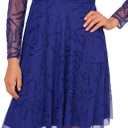 Adrianna Papell Long Sleeve Rose Beaded Cocktail Dress (Blue, M)