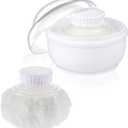 3.1 Inch Body Powder Puff and Container, Fluffy After Bath Body Powder Puff Box, Storage Body Powder Container with Handheld Stand for Baby Adult Daily Care (White)