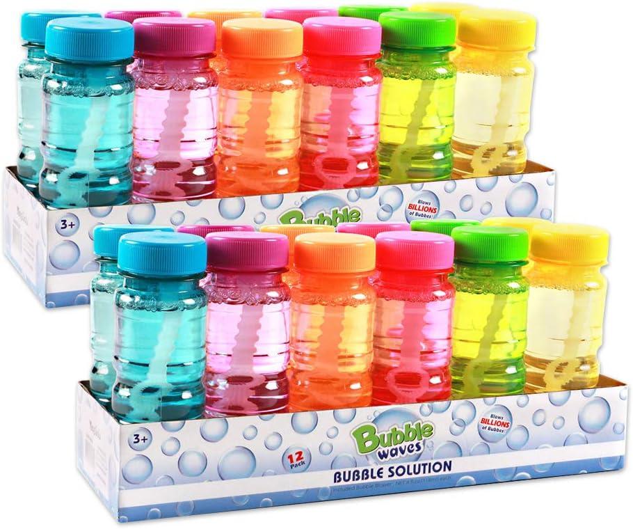 Big Bubble Bottle 24 Pack - 4oz Blow Bubbles Solution Novelty Summer Toy - Activity Party Favor Assorted Colors Set