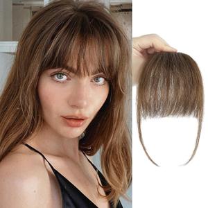 BOGSEA Clip in Bangs 100% Human Hair Bangs with Temples Bangs Hairpieces for Women Clip in Fake Bangs for Daily Wear (Light Brown, Wispy Bangs)