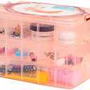 Kamay's 3-Tier Transparent Stackable Adjustable Compartment Slot Plastic Craft Storage Box Organizer Snap-Lock Tray Container 3 Sizes 4 Candy Colors (Large 30 Compartment, Orange)