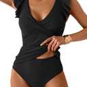 Aidonger Tankini Swimsuit for Women Tummy Control Two Piece Bathing Suit Ruched Ruffle Swimwear Top with Bottom S
