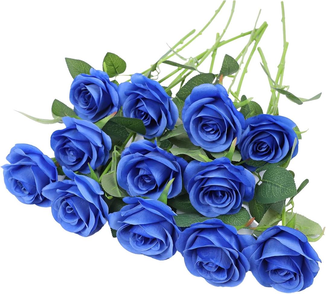 Artificial Rose Flower Artificial Flowers Flower with Long Stem Silk Roses Bouquet for Wedding Bridal Shower Party Home Decoration (Royal Blue, 12 Pcs) Artificial Rose Flower Artificial Flowers Flower with Long Stem Silk Roses Bouquet for Wedding Bridal Shower Party Home Decoration (Royal Blue, 12 Pcs)