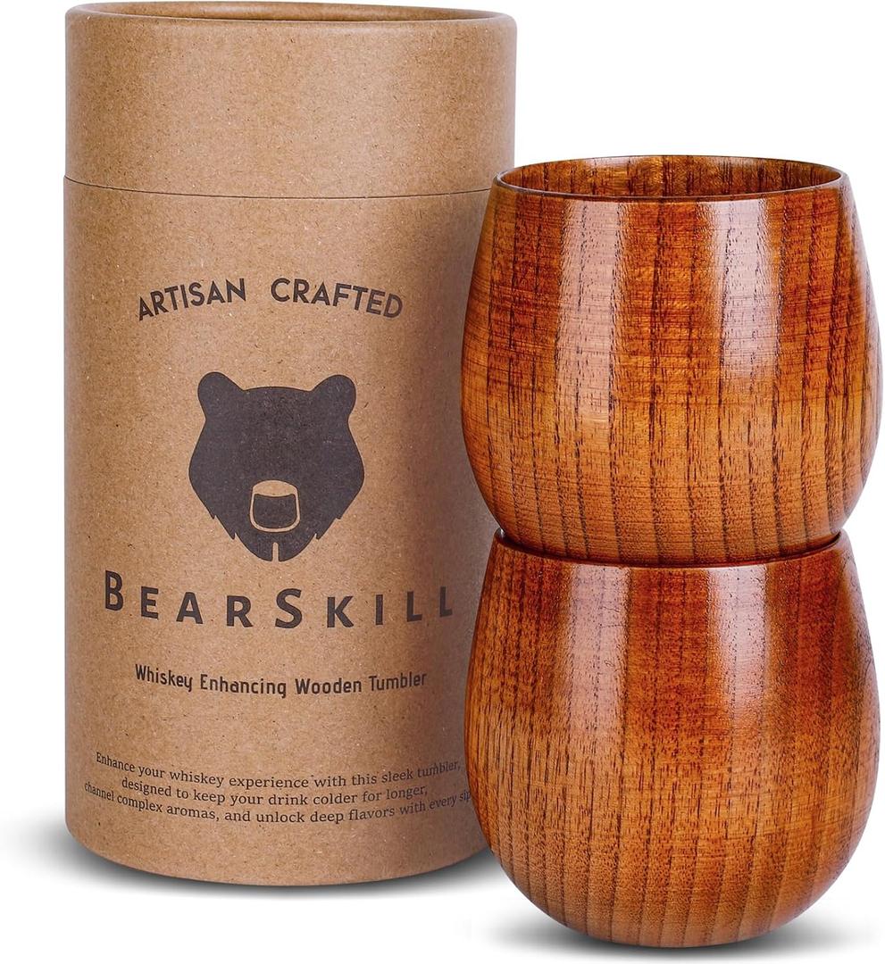 Handcrafted Whiskey Enhancing Wooden Tumbler, Bourbon Drinking Glass Bourbon Gifts for Men - Wooden Old Fashioned Glass | Great Whiskey Gifts for Men (2 Pack)