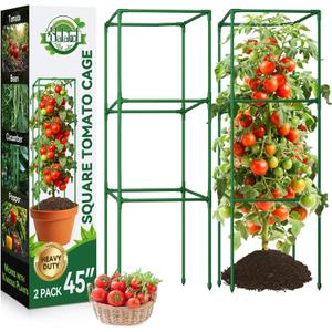 Halatool 2 Pack 45in Tomato Cages for Garden, Heavy Duty Adjustable Square Tomato Trellis for Climbing Plants Green Plant Support Stakes for Vegetables Flowers Fruits & Raised Bed Outdoor