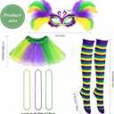 Vicenpal Mardi Gras Costume for Women, 9 Pcs Complete Carnival Outfit Set with Tutu Skirt, Sequin Hat, Feather Mask, Suspenders, Beads Necklace and Striped Socks for Tuesday Parade Party