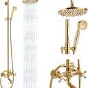 gotonovo Exposed Shower Tub Faucet Set 3 Function Wall Mount,Polish Gold
Shower System Fixtures with Tub Spout,8” Rain Head and Handheld,360°Rotation,Adjustable Height,for 5-6.7" Hole,Outdoor/Indoor