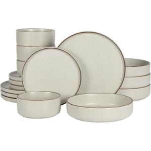Gibson Elite Gelston Stoneware Matte Reactive Glaze 16 Piece (Service for 4) Plates and Bowl Dinnerware Set - Cream