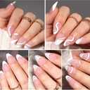 White French Tip Press on Nails Maigitur Medium Almond French Nail Tips Pink Bed 120Pcs Gel Nail Tips Swirl Strip Press on Nails in 15 Sizes Reusable Fake Nails for Women Girls Manicure