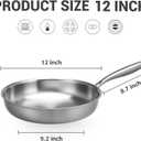 Kirecoo Tri-Ply Stainless Steel Pan - 12 Inch Frying Pan, Fast and Even Heat Stainless Steel Skillet, Induction Cookware, Dishwasher and Oven Safe Skillet