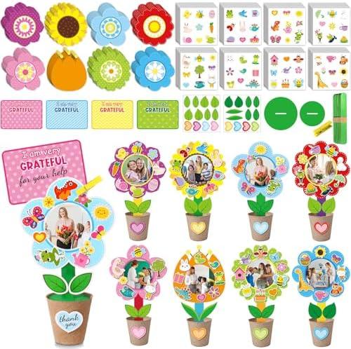 Fuutreo 24 Sets Flower Pot Crafts Kit Thankful Flower Picture Frame Make Your Own Foral Pots Picture Holder Craft Kit Spring for School Classroom DIY Gift Project Activity Graduation Supplies Decor