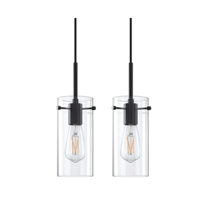 2 Pack 1 Light Indoor Mini Hanging Kitchen Island Pendant Ceiling Light 4.75" Clear Glass Chandelier Shade Fixture,Black Finish for Bar Dining Room Bedroom Over Sink