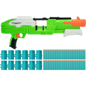 Air Warriors: Tetrashot - Dart Blaster, Green & White, 98 Accu-Blast Darts & Dart Belt, Shoots Up to 80ft, Kids Toy, Ages 6+