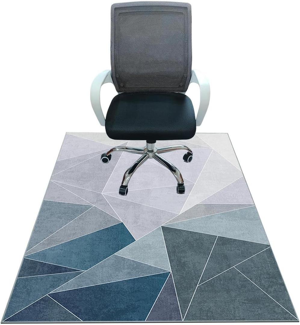 Office Chair Mat for Hardwood Floor,55"*35" Under Desk Mat, Computer Chair Rug,Anti-Slip Floor Protector for Low-Pile Carpet Home Office Blue Grey