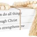 Decorative Books for Home Decor, White Faux Books for Decoration, Rustic Farmhouse Stacked Books with 52in Wood Bead Garland for Coffee Table Mantle Fireplace (I can do All Things Through Christ)