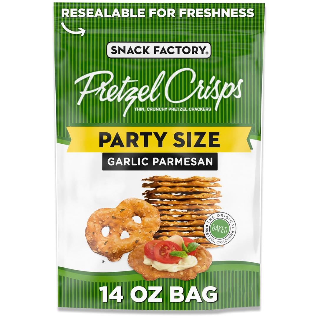 Snack Factory Garlic Parmesan Pretzel Crisps, 14 OZ Party Size Bag, BBD 06/06/2026