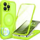 BERFY for iPhone 16 Pro Max Case, Compatible with MagSafe, Built-in 9H Tempered Glass Screen Protector and Camera Protection, Full Body Shockproof Matte Phone case for 16 Pro Max 6.9", Bright Green