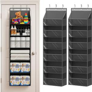 JHD Over The Door Organizer 2 Pack 6 Tier Door Organizer Hanging & 12 Side Pockets, Reinforced 50LB Capacity Hanging organizer, Clear Window, Behind The Door Storage For Bedroom, Nursery, Pantry