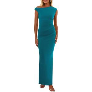 PRETTYGARDEN Women's 2026 Summer Formal Maxi Dresses Sleeveless One Shoulder Bodycon Ruched Mesh Wedding Guest Cocktail Dress (Blue, XL)