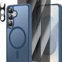 [4 in 1] Magnetic for Samsung Galaxy S25 Case, 2 Pics Privacy Screen Protectors and 1 Pic Camera Protector, Fit for MagSafe, Military Shockproof Translucent Matte Galaxy S25 Cover 6.2, Dark Blue