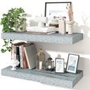 Axeman 36 Inch Floating Shelves for Wall, 2 Pack Shelves for Bedroom, Bathroom, Kitchen, Hanging Wall Mounted Rustic Wood Shelf with Invisible Brackets for Books Decor, Rustic Blue, 35.4" X 10" X 1.5"