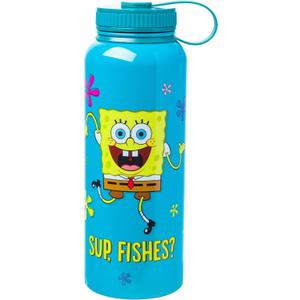 Silver Buffalo Spongebob Squarepants Sup, Fishes? Stainless Steel Water Bottle With Twist Lid, 42 Ounces