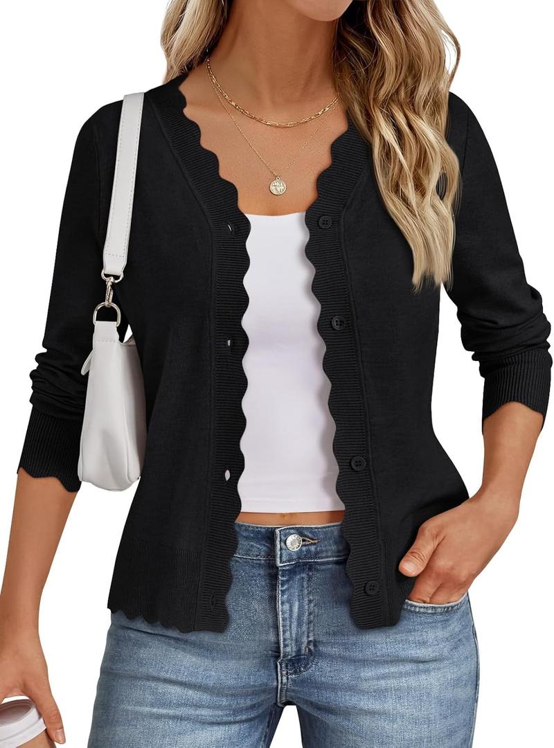 LILLUSORY Womens Cardigan Sweaters Long Sleeve Casual Lightweight Button Down V-Neck Fall Clothes 2026 (Large, Black)
