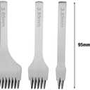 KUIDAMOS 3PCS White Steel 2/5/10 Punch Prong Tool Set Lacing Stitching Chisel Set for Leather Crafts Punching Working(Spacing 3.85mm)