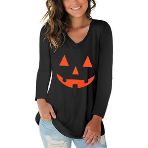 Tobrief Women's Long Sleeve V-Neck Shirts Fall Graphic Tees Loose Casual T-Shirt (Black, XXL)