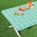 misaya Rectangle Vinyl Table Cloth, Elastic Fitted Flannel Backed Tablecloth, 100% Waterproof Plastic Table Cover Fits 5 Foot Folding Tables for Picnic, Camping, Outdoor (Green, 30" x 60")
