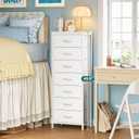 Huuger Tall Dresser for Bedroom, 7 Drawer Dresser & Chests of Drawers, Fabric Drawer for Closet, Bedroom, Night Stand, Metal Frame, Storage Tower with Fabric Bins, White