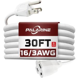 30ft White Outdoor Extension Cord Waterproof, UL Listed, 16/3 SJTW Heavy Duty 3 Prong, 16 Gauge 13A Power Cord Ideal for Indoor Outdoor Lights, Appliances, and Lawn