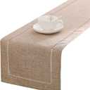 Tosewever Decorative Linen Table Runner Farmhouse Style Tabletop Collection 14 x 108 Inches Table Runners for Everyday Dining Wedding Party Holiday Home Decor (14" x 108", Light Coffee/Straight)