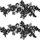 2 Pcs Embroidery Sequin Lace Applique, Black Applique Sewing Flower Fabric Collar Patch for Jacket Jeans Sweater DIY Crafts