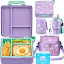 Pawtong Lunch Box Set with Bento Box Container, 17OZ Stainless Steel Food Soup Thermo, Kids Water Bottle & Portable Insulated Lunch Bag, Leakproof, Hot/Cold Retention for School, Travel (Purple-Horse)