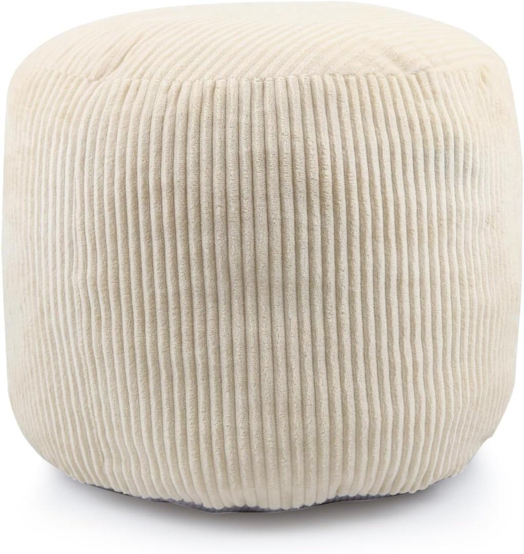 Sexysamba Round Corduroy Pouf Cover Only, 20"x 16" Unstuffed Decorative Ottoman Foot Stool Rest, Washable Storage Bean Bag Chair Floor Pouf Covers for Living Room Bedroom, Beige