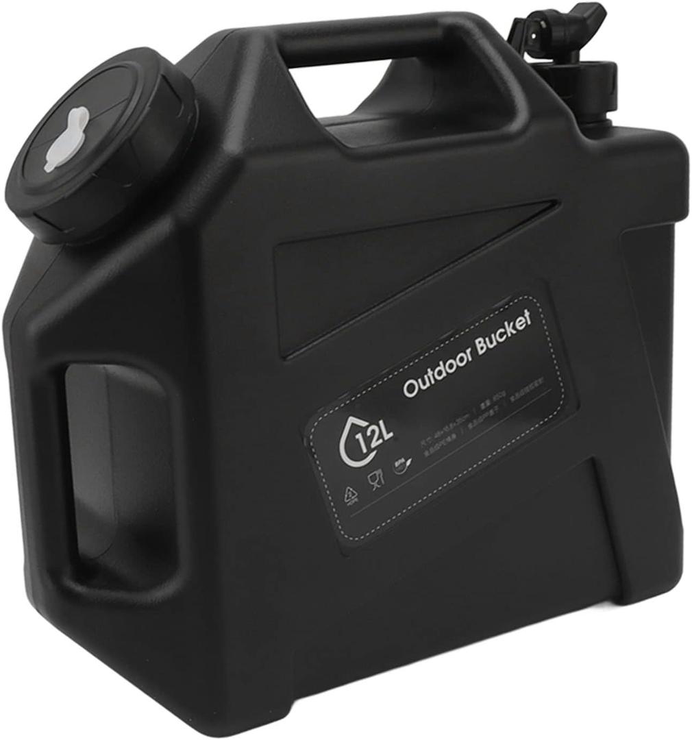 12L Water Containers, Large Capacity Portable Emergency Water Tank Removable Spigot, Drinking Storage Bucket with Valve for Outdoor Home (Black)