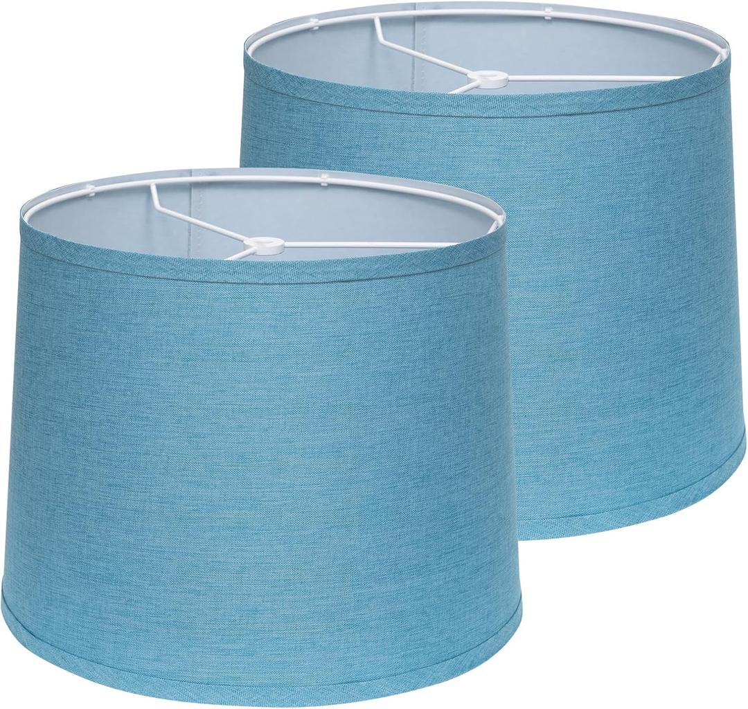 Lamp Shades Set of 2 - Drum Lampshades 11.4" x 12.9" x 9.8" Inches, Fabric Medium Replacement Lampshades for Table Lamp, Floor Lamp, Assembly Required, Spider, Linen (Blue)