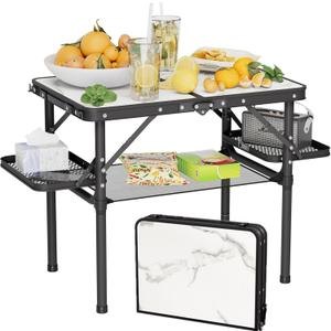 Titanker Small Camping Table Foldable 2ft, Folding Picnic Table with Side Racks & Net, Folding Camp Table Portable Beach Table, Car Camping Essentials, Sturdy Light Aluminum, Gift for Father Husband