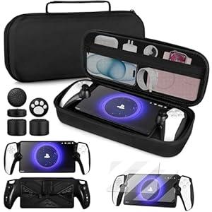 4 in 1 Accessoris Set Compatible with Playstation Portal, EVA Hard Carrying Case for PS5 Portal, Silicone Protective Cover, 2 Pcs Screen Protector, 10 Thumb Grip Caps, Ps Portal Accessories